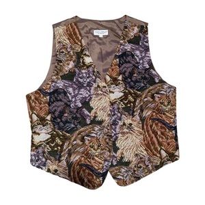 Vintage Crazy Cat Lady Vest button up Vest Principles Size 1X